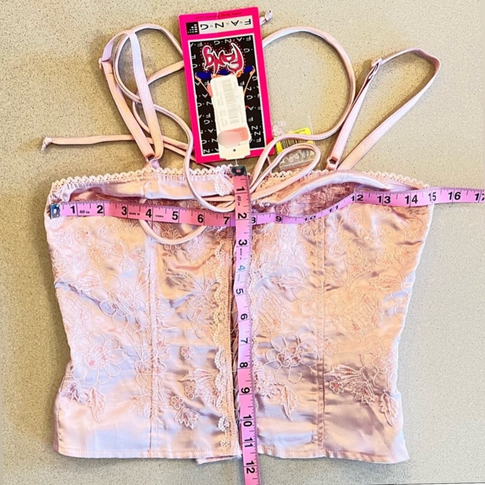 Fang Vintage Pink Lace-Up Camisole Top with side zipper & Adjustable straps SZ M - Picture 10 of 16